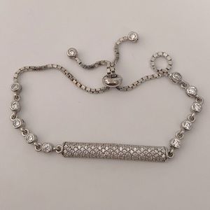 925 Silver bar bracelet cubic zirconia stones tennis bolo lock